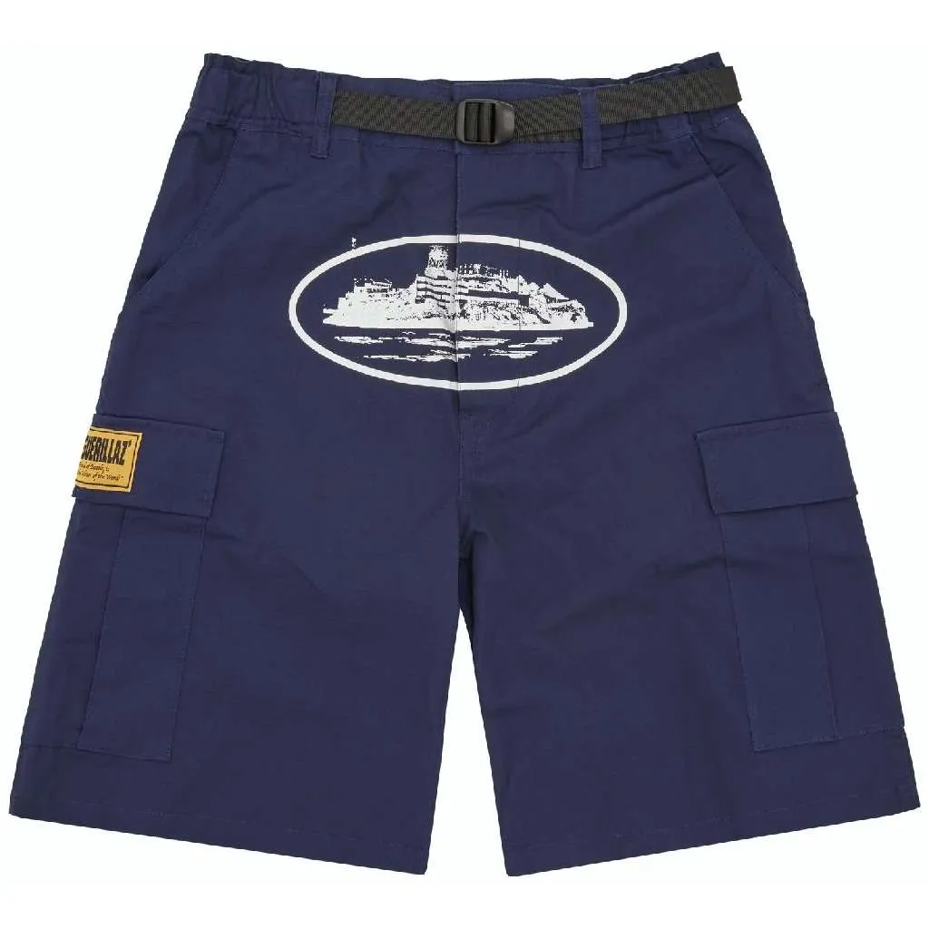 Corteiz Alcatraz Cargo Shorts in Navy Blue