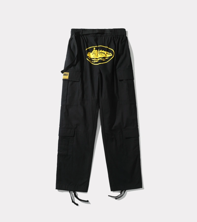 Corteiz Purp Guerillaz Black/Yellow Cargos Pants