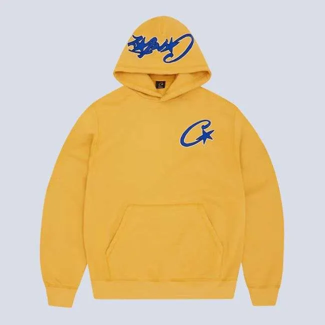 Corteiz Satin C Star Appliqué Hoodie Mustard