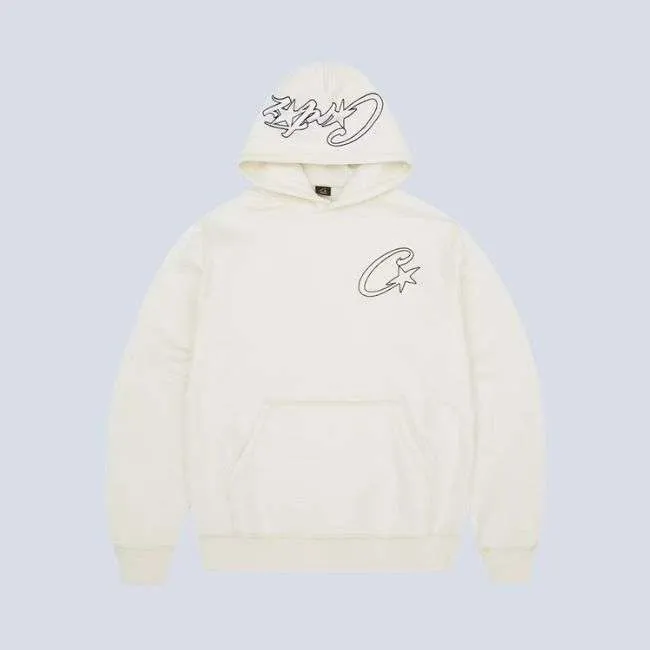 Corteiz Satin C Star Appliqué Hoodie Off White